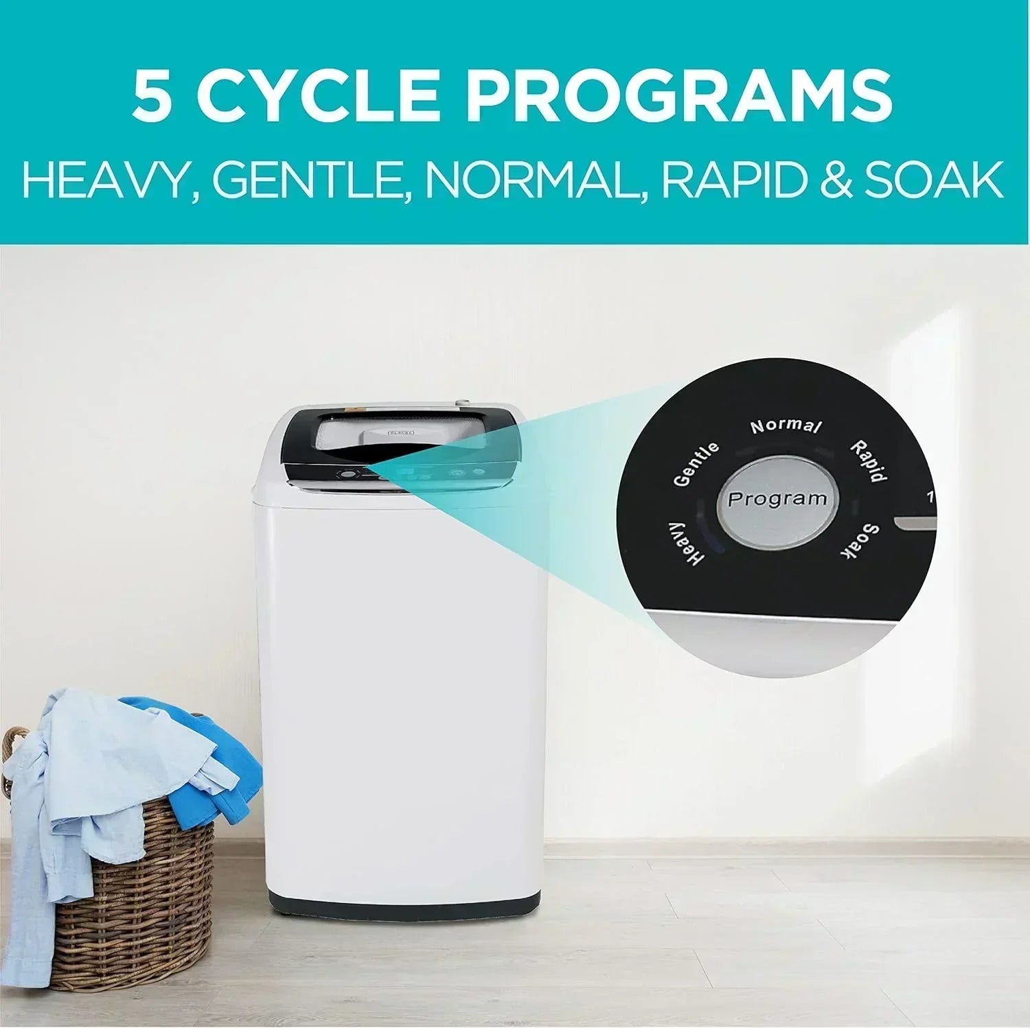 Portable Washer 6.6 lb. Capacity Washing Machine for Homes & Apartments 5 Wash Cycles